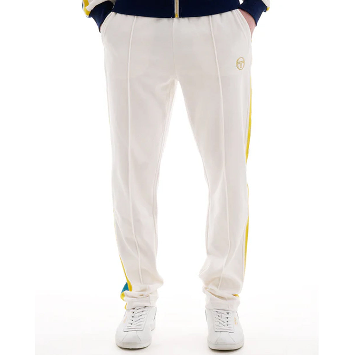 SERGIO TACCHINI MONTE VELOUR TRACK PANT GARDENIA/MARITIME BLUE