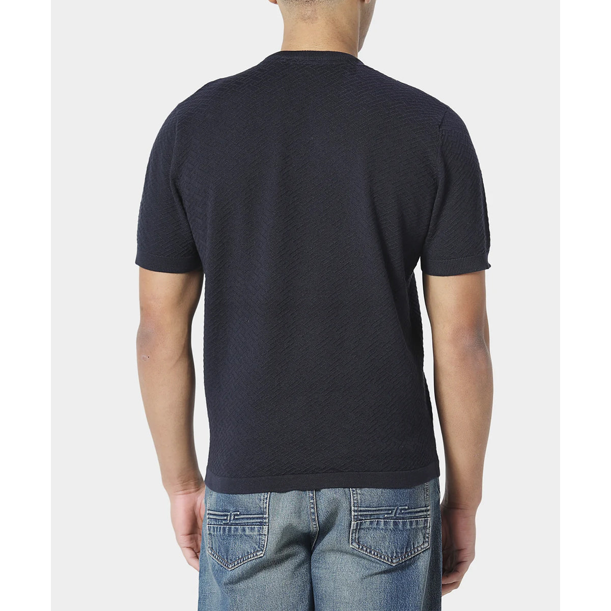 883 POLICE BURNA KNITTED T-SHIRT PALE TRUE NAVY