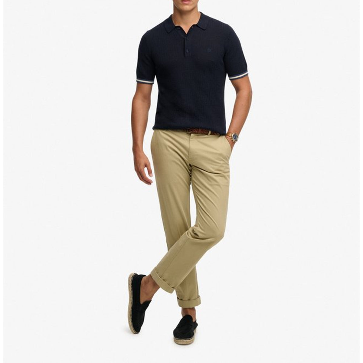 KNITTED TEXTURE S/S POLO NAVY K9T