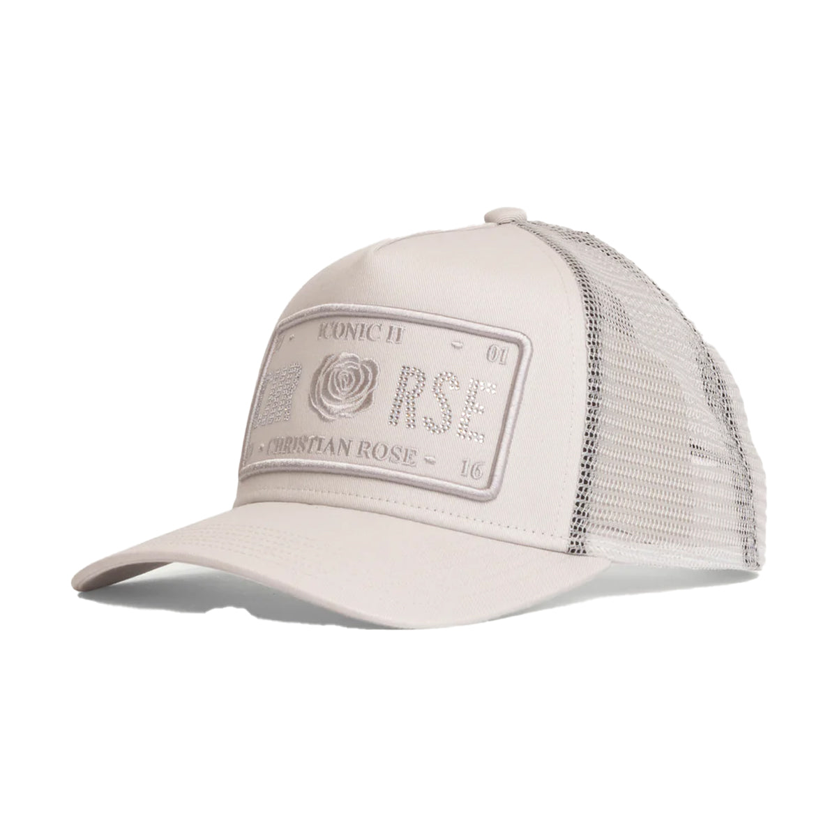 CHRISTIAN ROSE HALF RHINESTONE CAP – ICE GREY