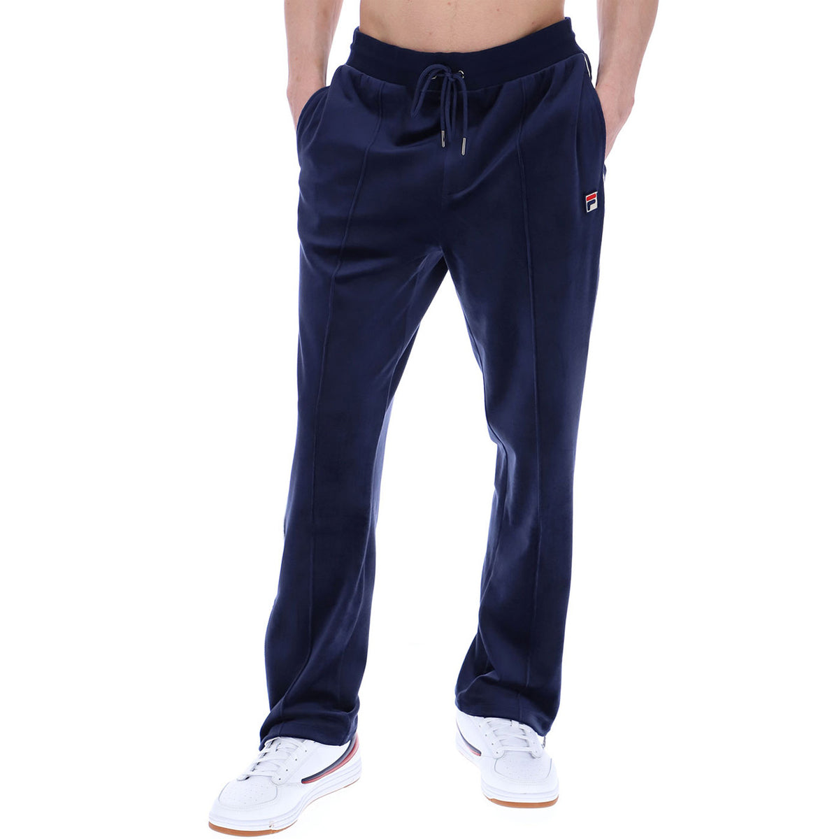 FILA FIO VELOUR STRAIGHT LEG BOTTOMS WITH SIDE ZIP NAVY/GARDENIA