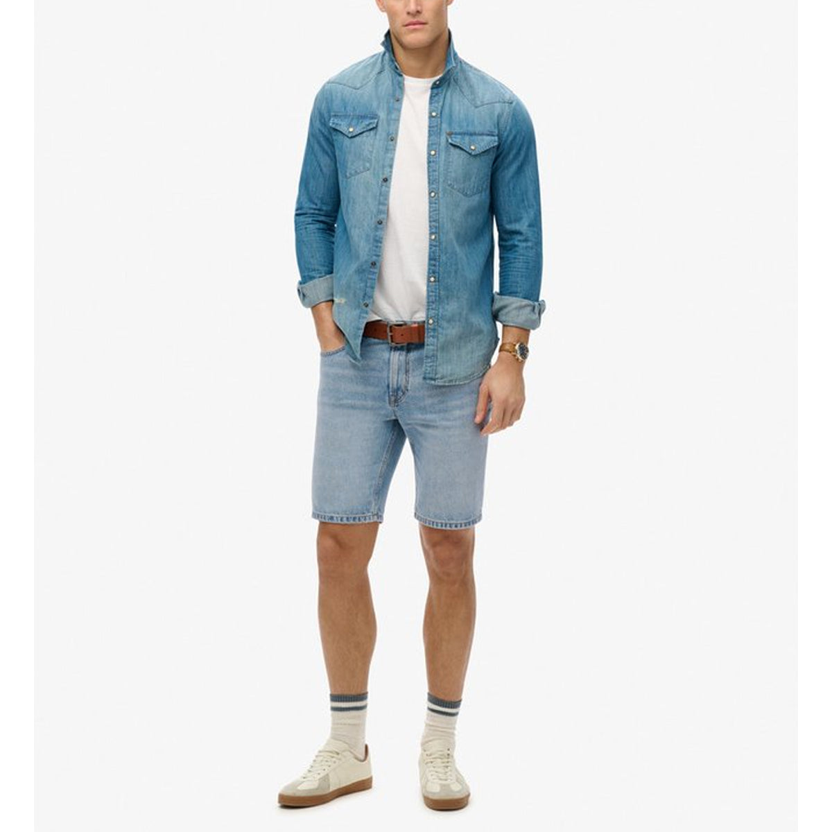 VINTAGE STRAIGHT DENIM SHORTS FAIRFIELD LIGHT BLUE F2G