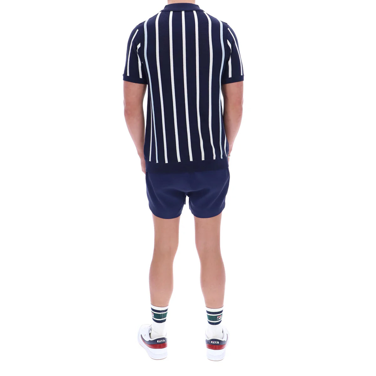 FILA GIORGIO CROCHET PATCHWORK KNITTED ZIP POLO NAVY/WHITE/SKYWAY