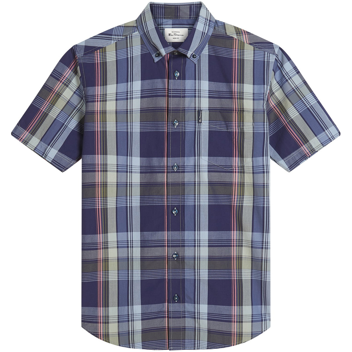 BEN SHERMAN BLOCK CHECK S/S SHIRT DENIM BLUE 1013431
