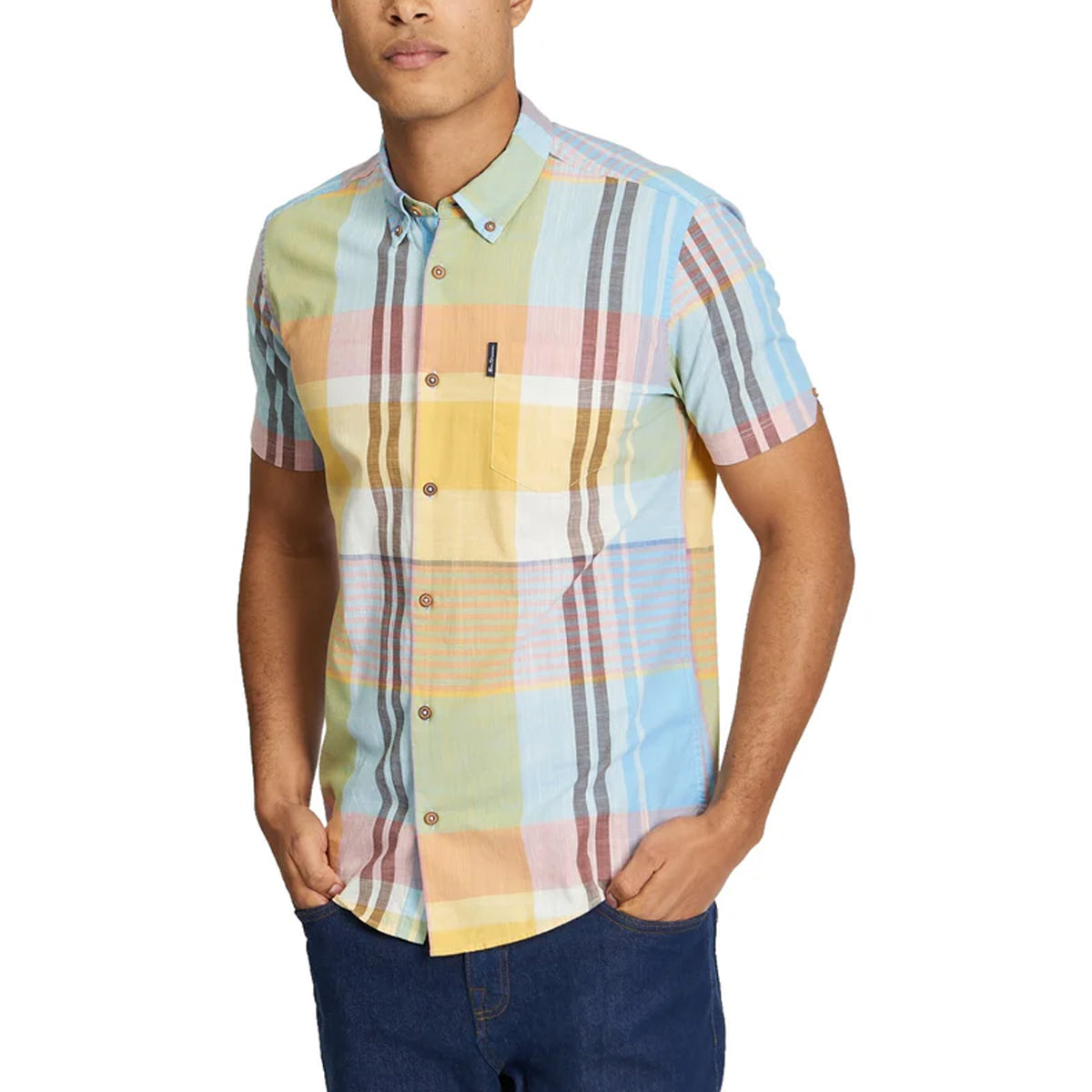 BEN SHERMAN LARGE MADRAS CHECK S/S SHIRT ZEST 1013435