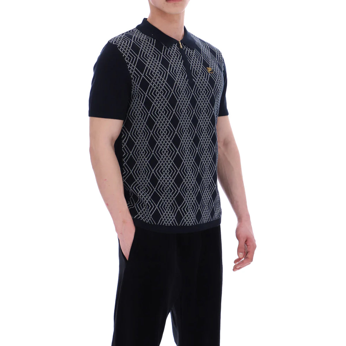 FILA CASTELLO JAQUARD KNITTED ZIP POLO BLACK