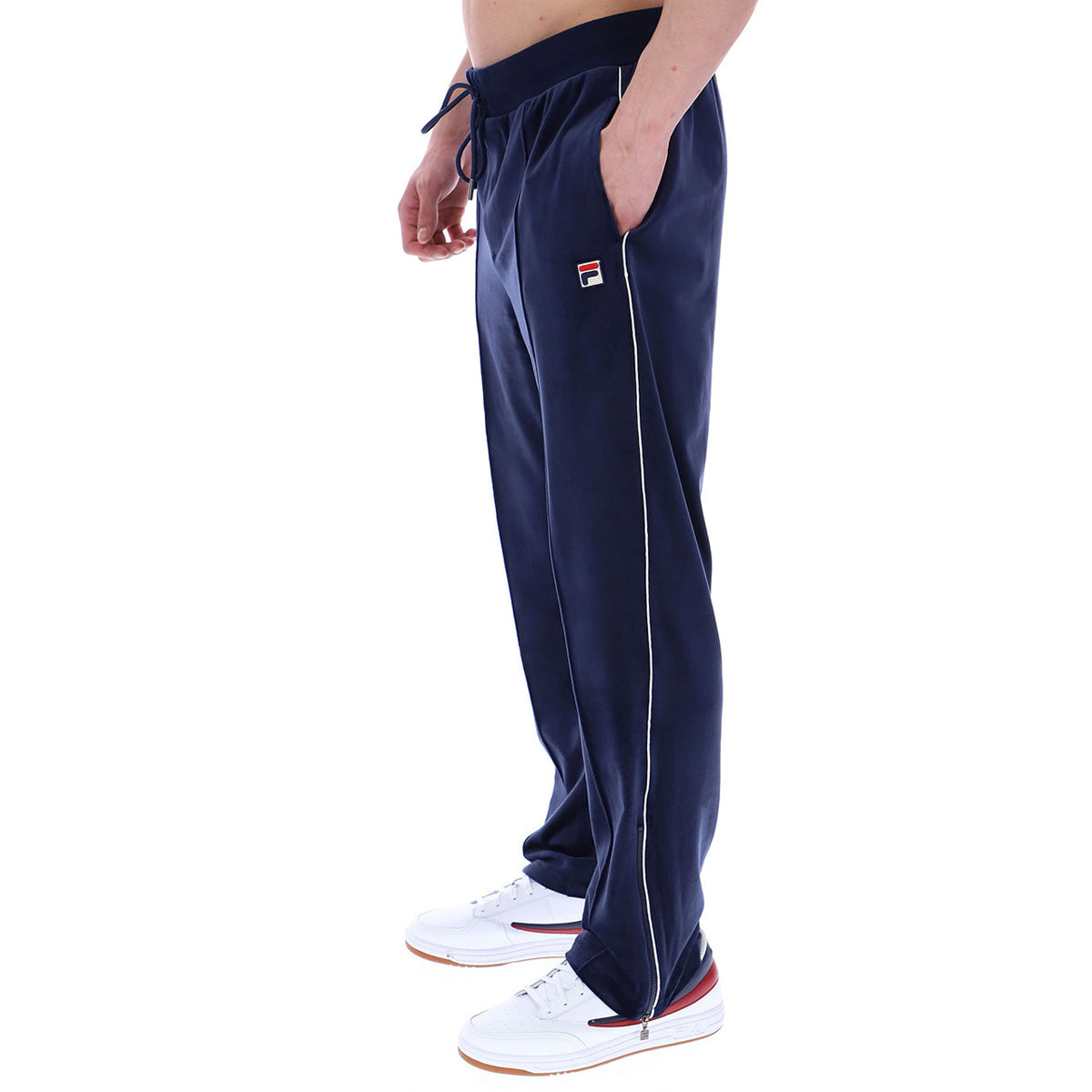 FILA FIO VELOUR STRAIGHT LEG BOTTOMS WITH SIDE ZIP NAVY/GARDENIA