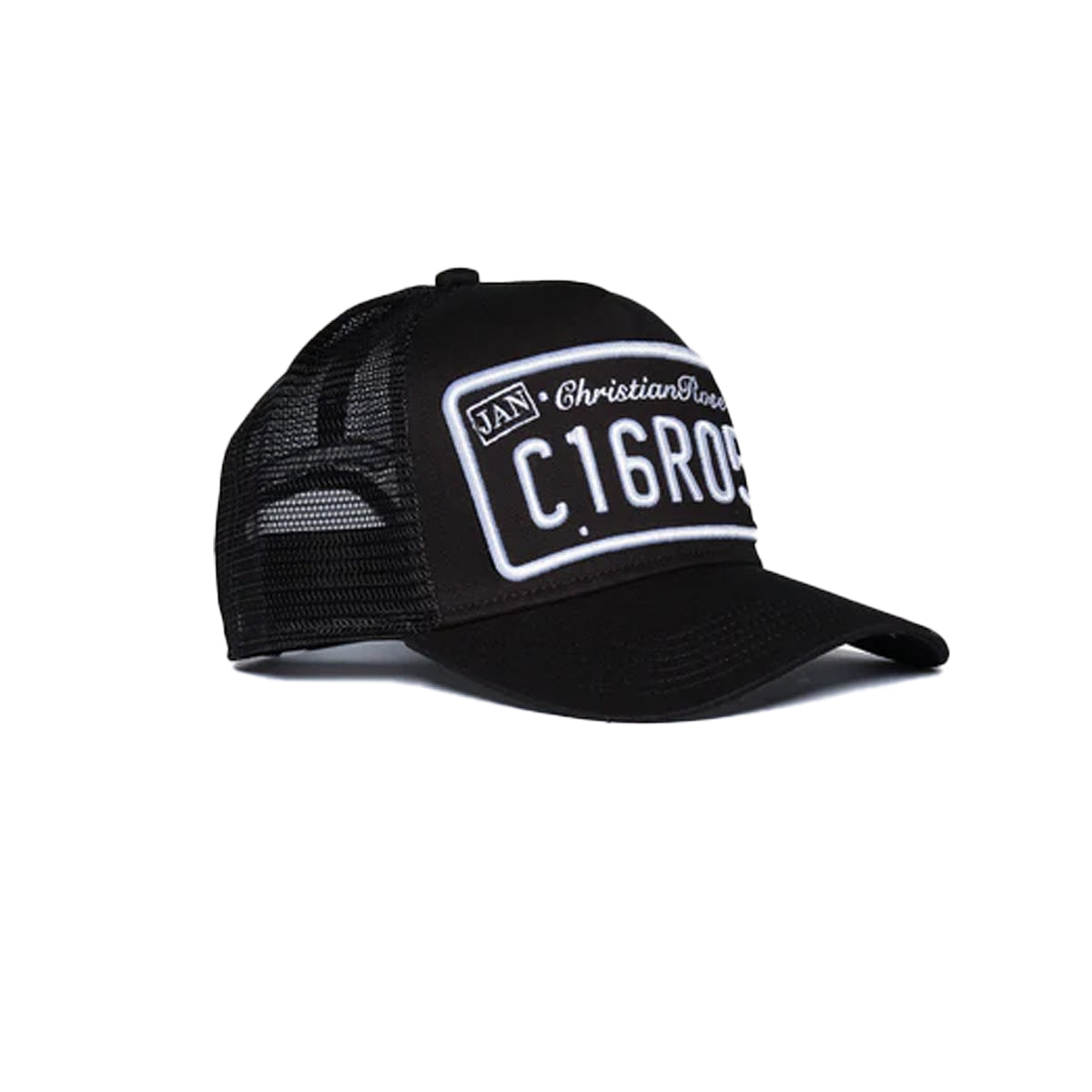 CHRISTIAN ROSE PRIVATE PLATE TRUCKER CAP – STONE BLACK/WHITE