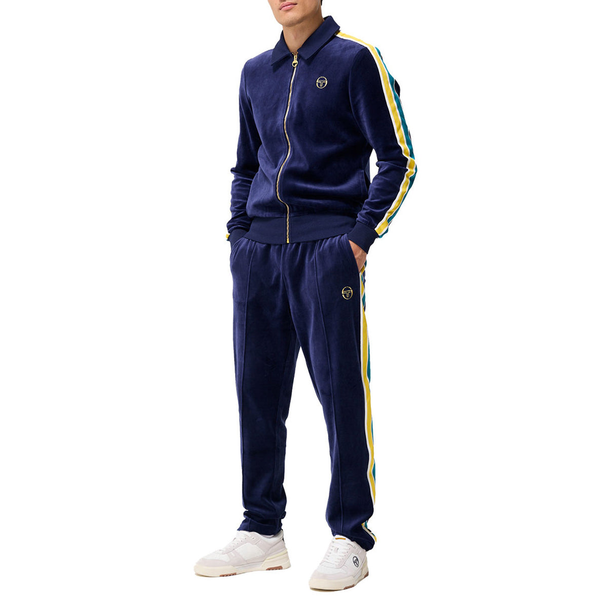 SERGIO TACCHINI MONTE VELOUR TRACK PANT MARITIME BLUE/MANGO MINT