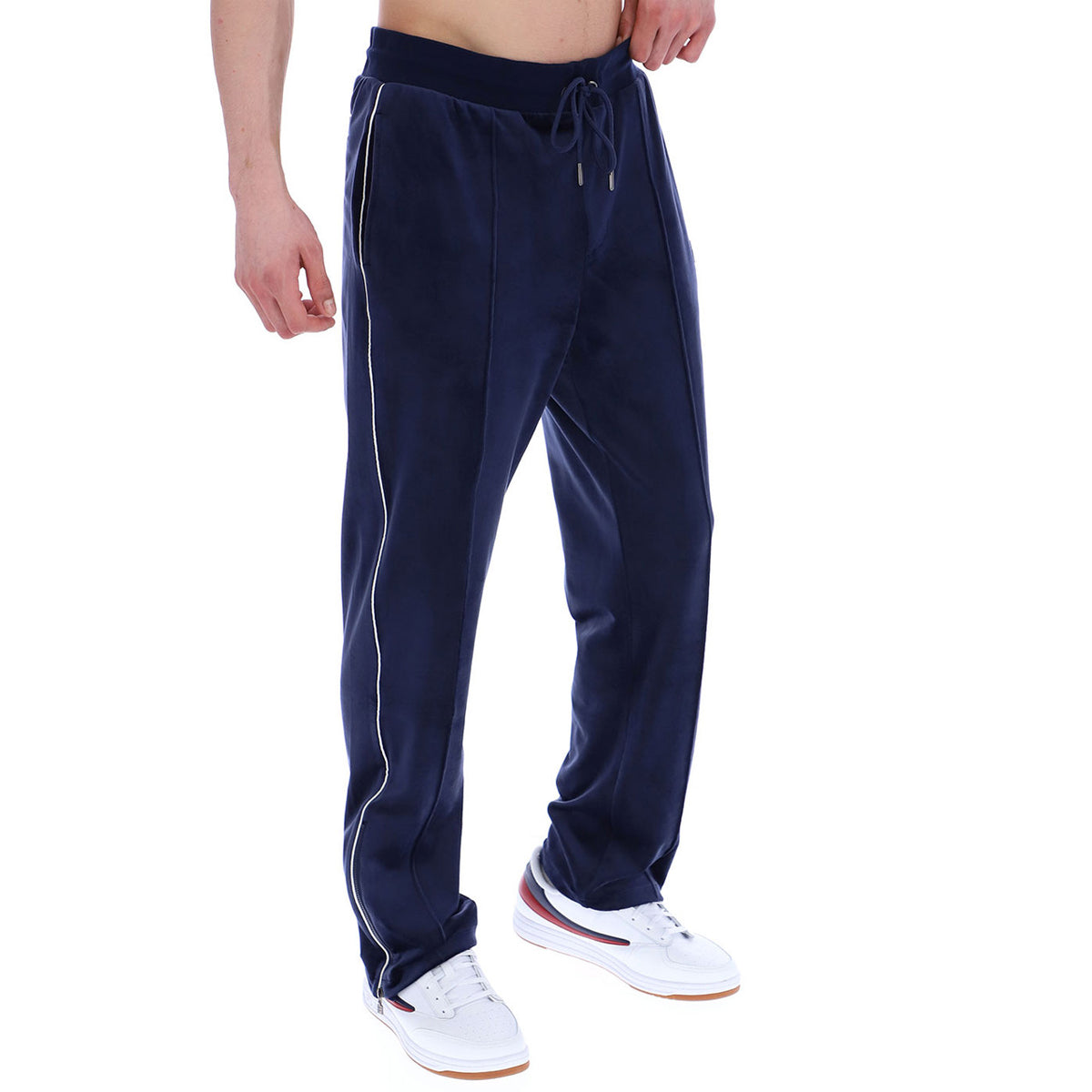 FILA FIO VELOUR STRAIGHT LEG BOTTOMS WITH SIDE ZIP NAVY/GARDENIA