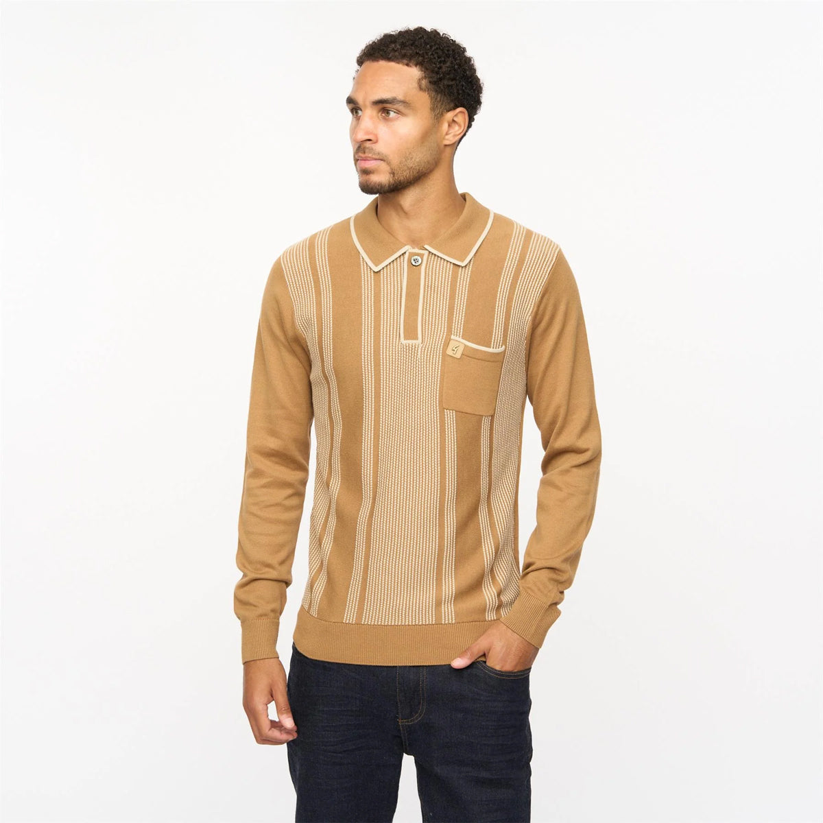 DANTE LONG SLEEVE KNITTED POLO NUTMEG