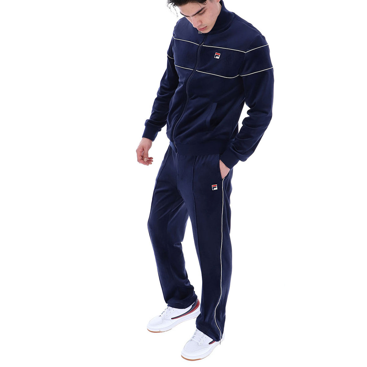 FILA FIO VELOUR STRAIGHT LEG BOTTOMS WITH SIDE ZIP NAVY/GARDENIA