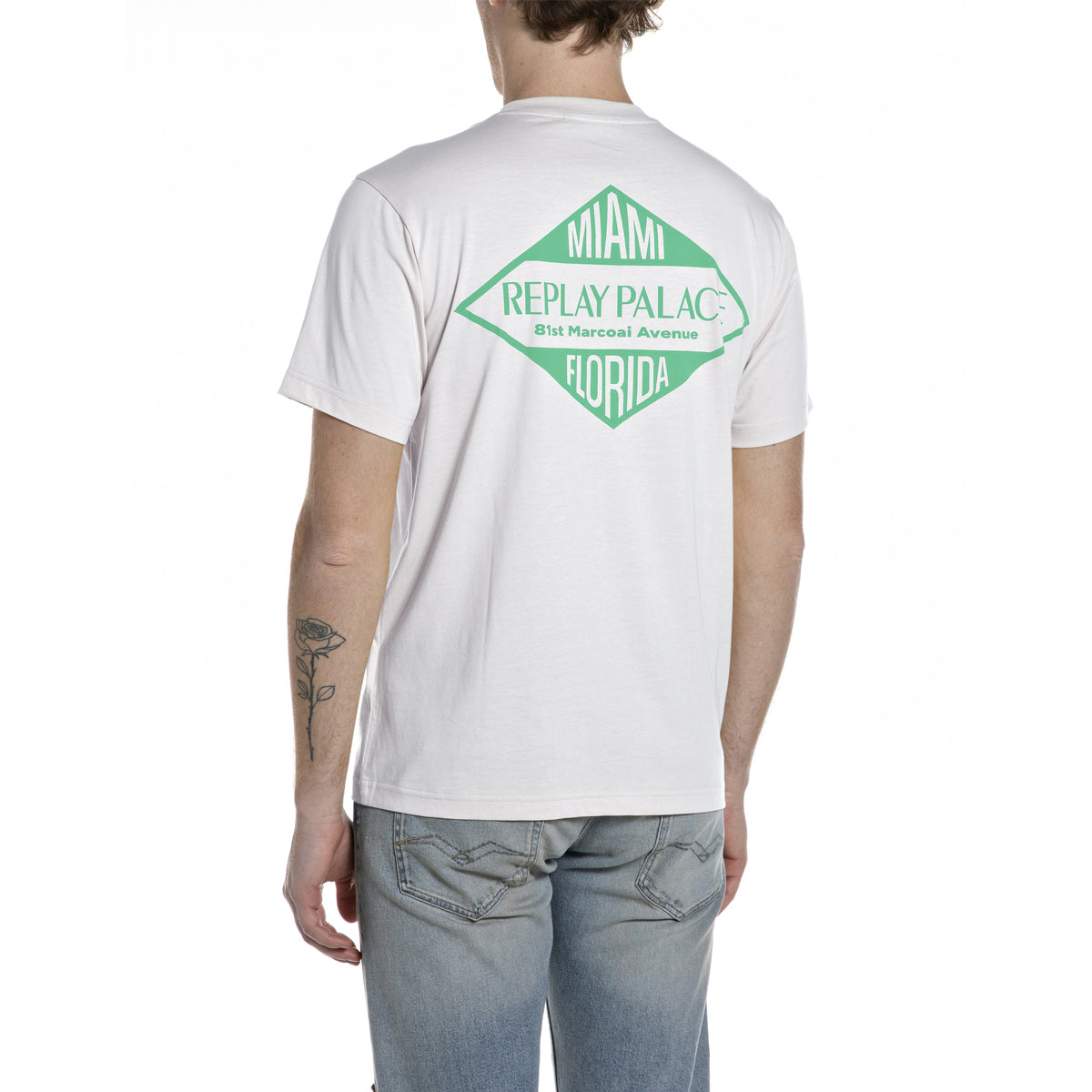 REPLAY MIAMI PRINT OFF WHITE T-SHIRT M3344