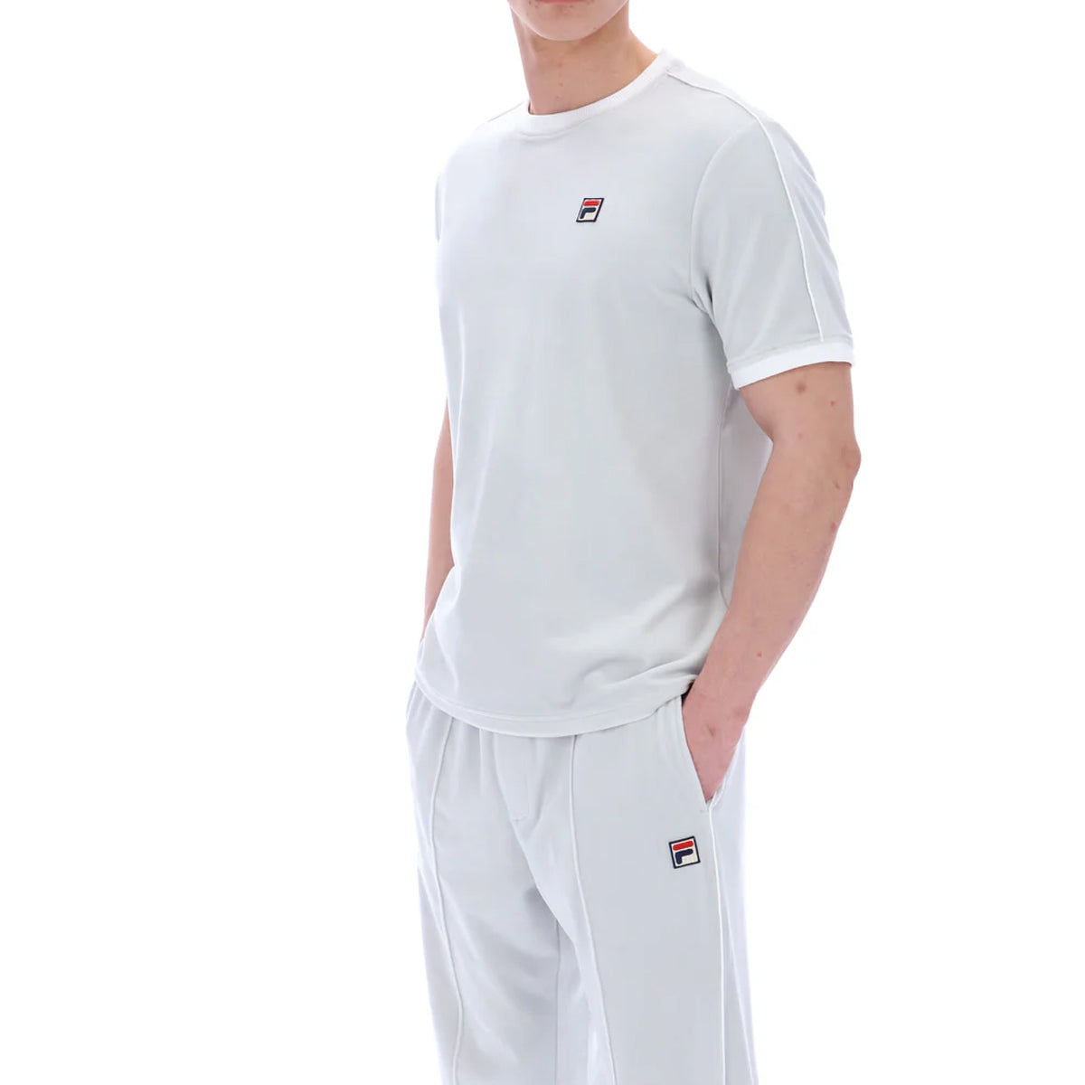 FILA BASILIO VELOUR T-SHIRT WITH PIPING DAWN BLUE/WHITE