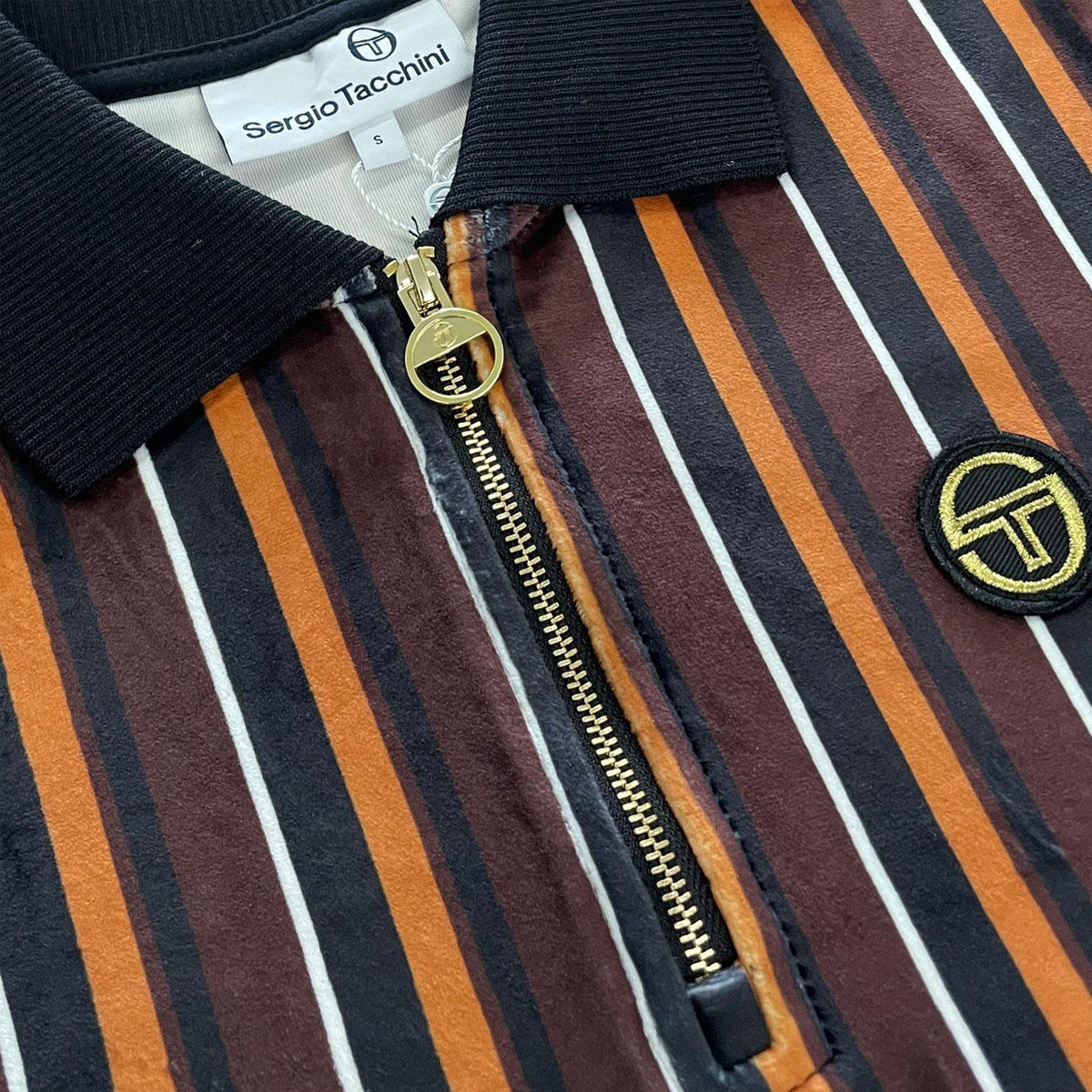 SERGIO TACCHINI LOMAZZO VELOUR POLO TOP BLACK MULTI STRIPE