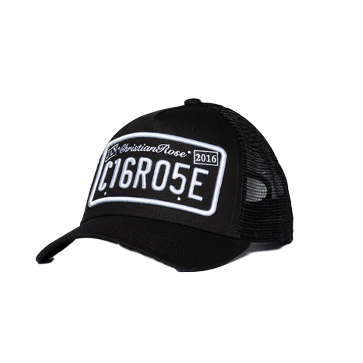 CHRISTIAN ROSE PRIVATE PLATE TRUCKER CAP – STONE BLACK/WHITE