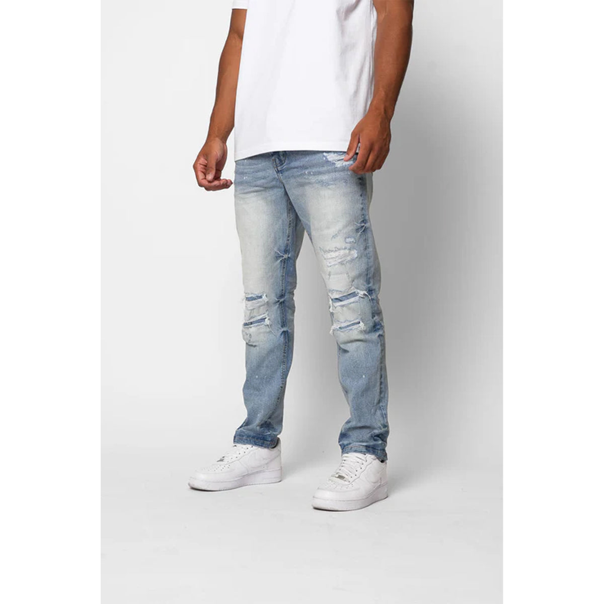VALERE BALANCIA LIGHT BLUE RIPPED REPAIR JEANS