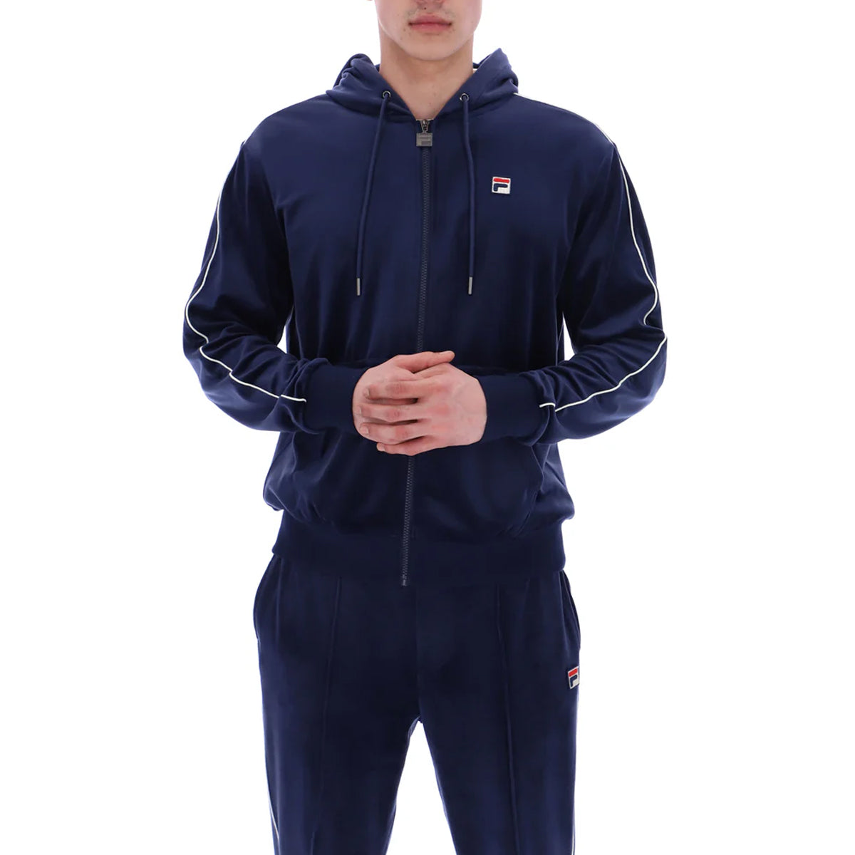 FILA ITALO VELOUR HOODIE JACKET WITH PIPING NAVY/GARDENIA
