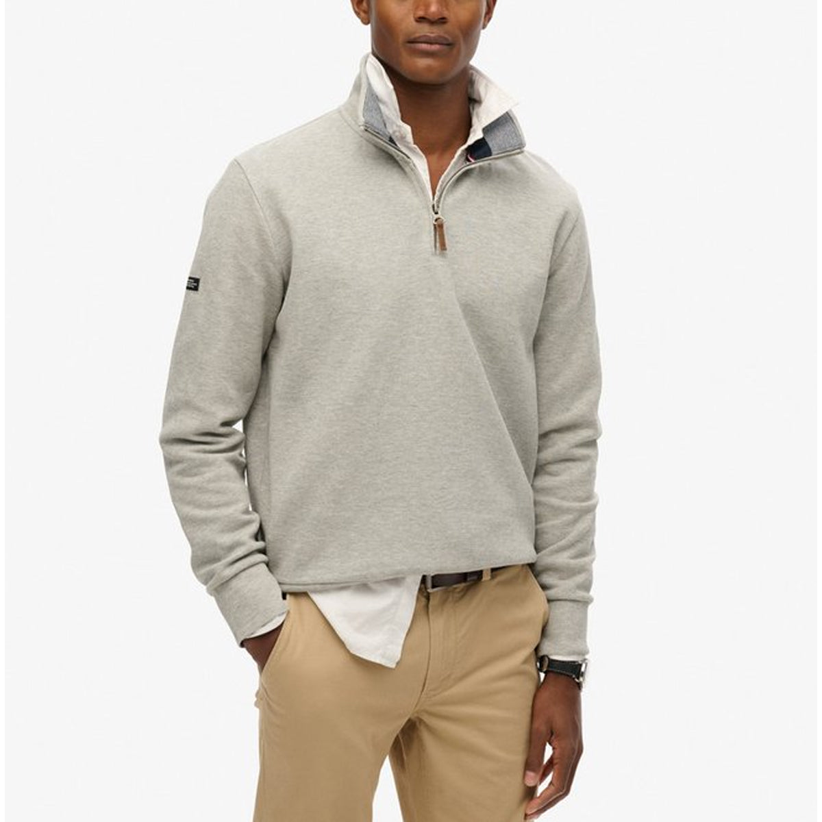 SUPERDRY ESSENTIAL PIQUE HALF ZIP SWEATSHIRT VINTAGE GREY MARL