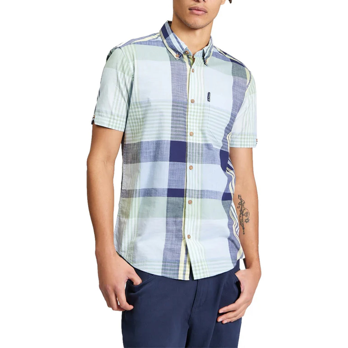 BEN SHERMAN LARGE MADRAS CHECK S/S SHIRT POWDER BLUE 1013435