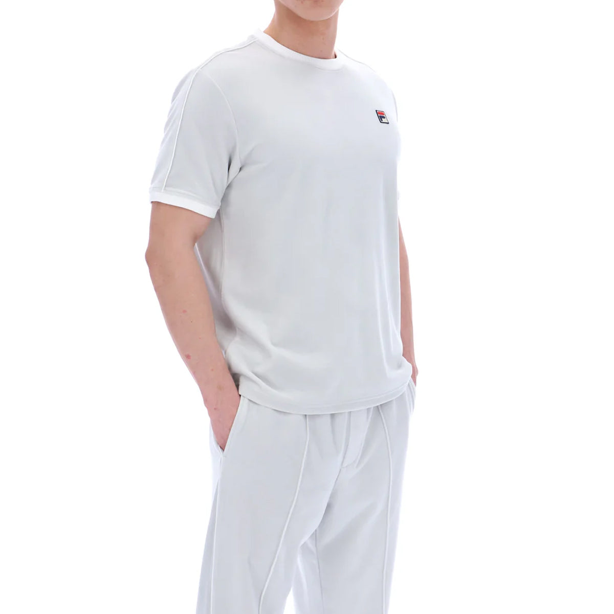 FILA BASILIO VELOUR T-SHIRT WITH PIPING DAWN BLUE/WHITE