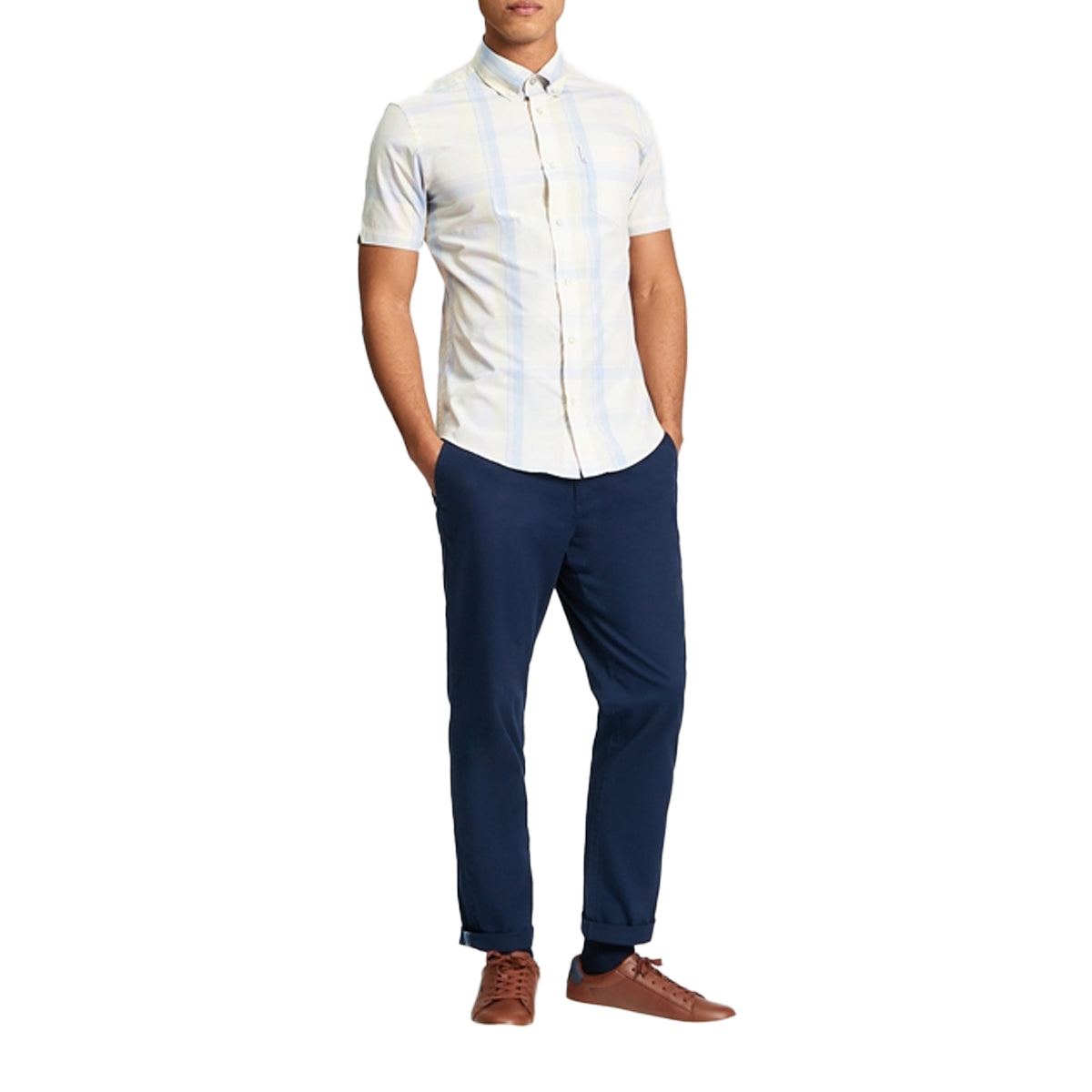 BEN SHERMAN BLOCK CHECK S/S SHIRT IVORY 1013431