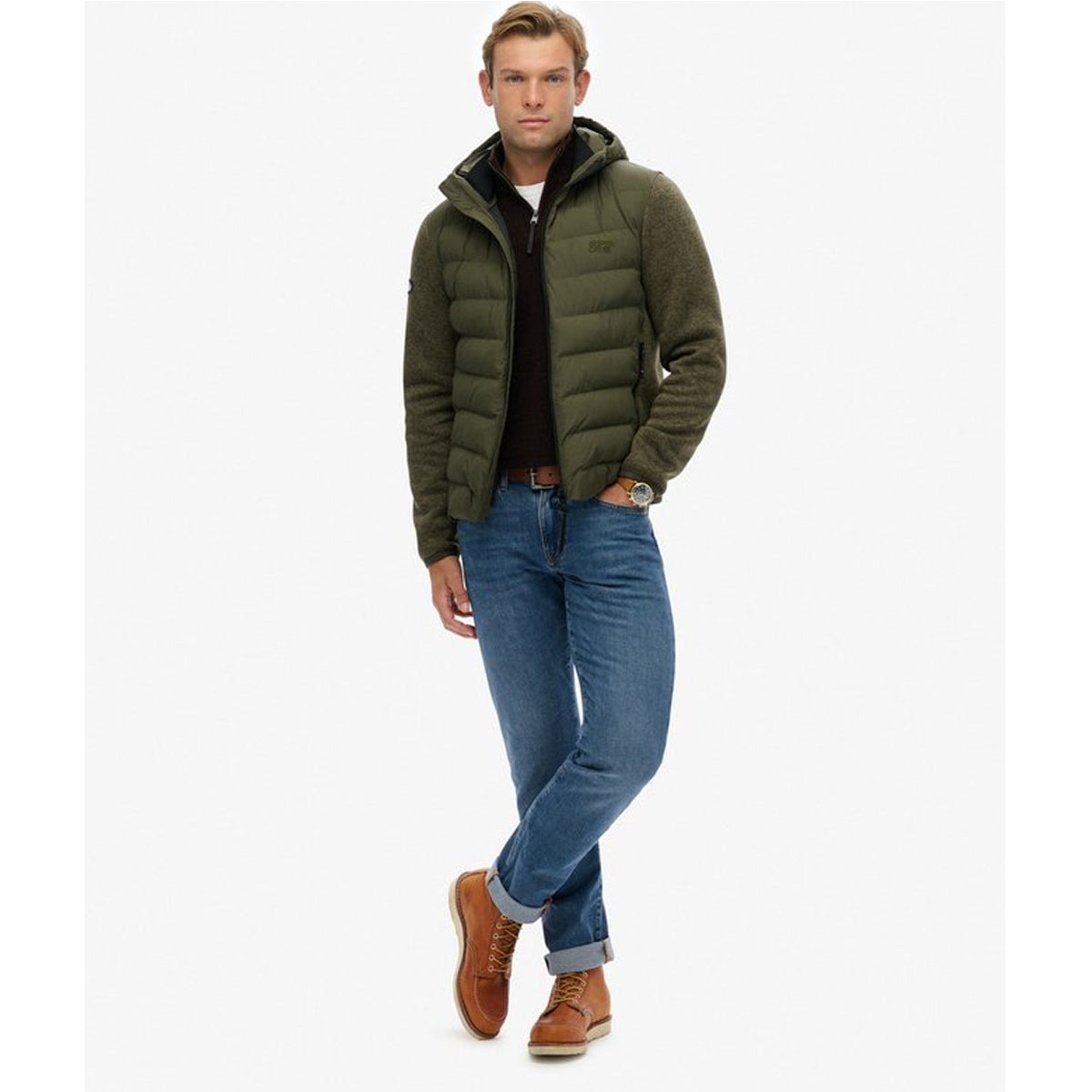 HOODED STORM KNIT HYBRID JACKET KHAKI GREEN B9X