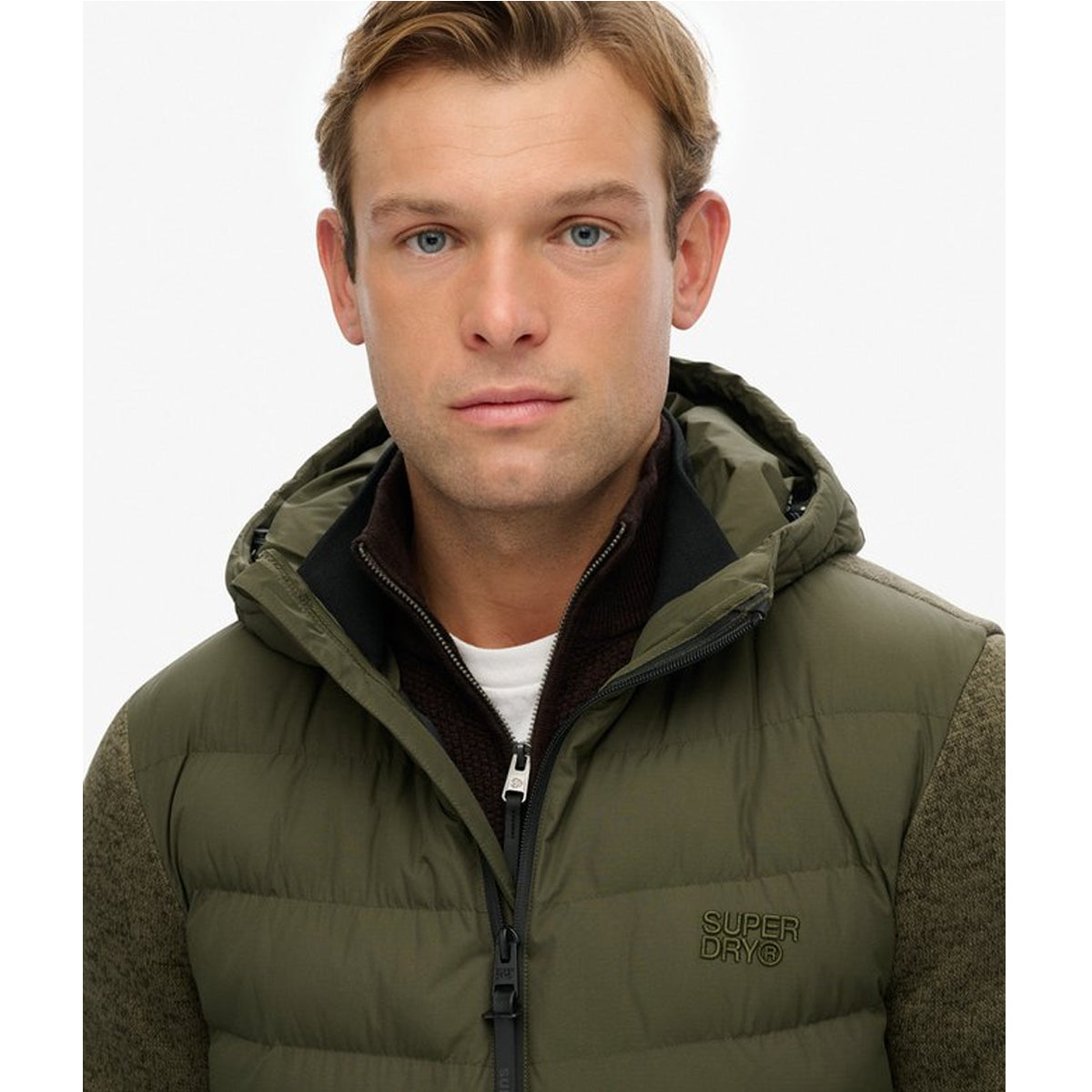 HOODED STORM KNIT HYBRID JACKET KHAKI GREEN B9X
