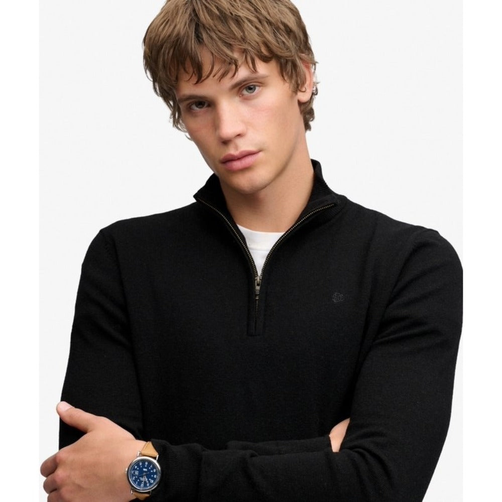 SUPERDRY ESSENTIAL LIGHTWEIGHT WOOL BLEND 1/2 ZIP JUMPER TRUE BLACK APE