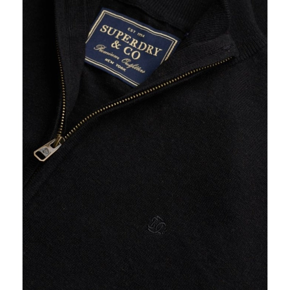 SUPERDRY ESSENTIAL LIGHTWEIGHT WOOL BLEND 1/2 ZIP JUMPER TRUE BLACK APE