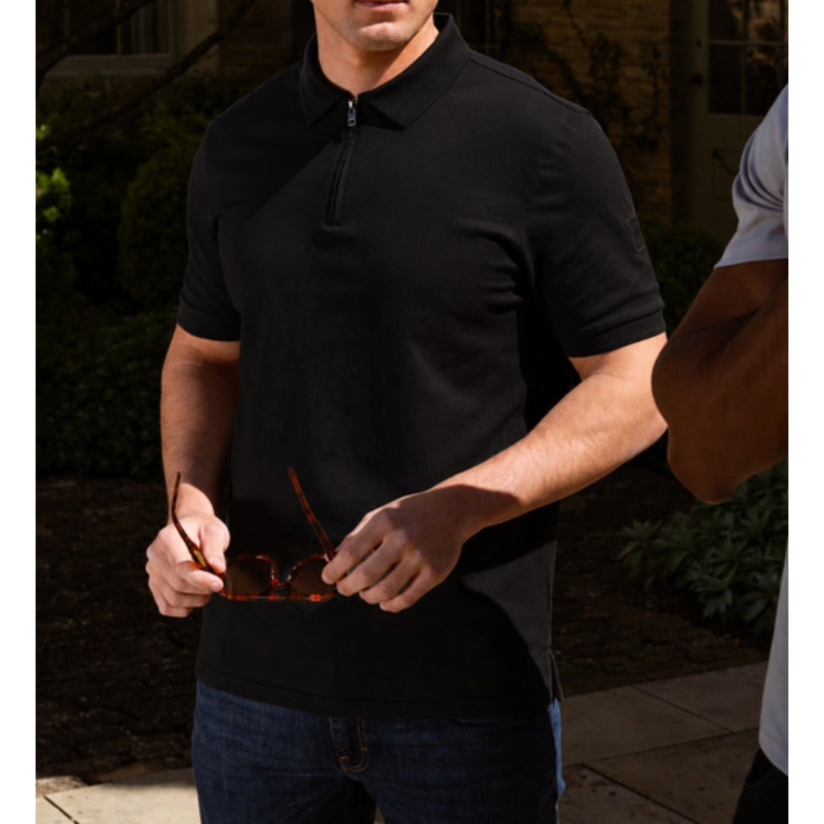VALERE LUXE MERCERISED PIQUE POLO BLACK