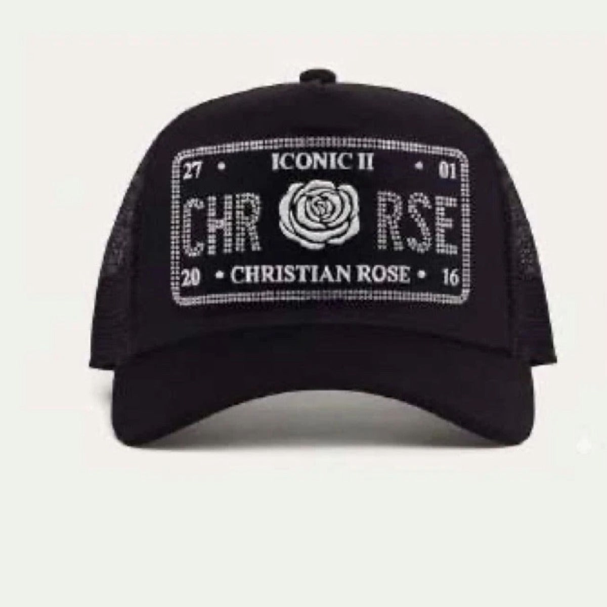 CHRISTIAN ROSE HALF RHINESTONE CAP BLACK/CRYSTAL CR049BC