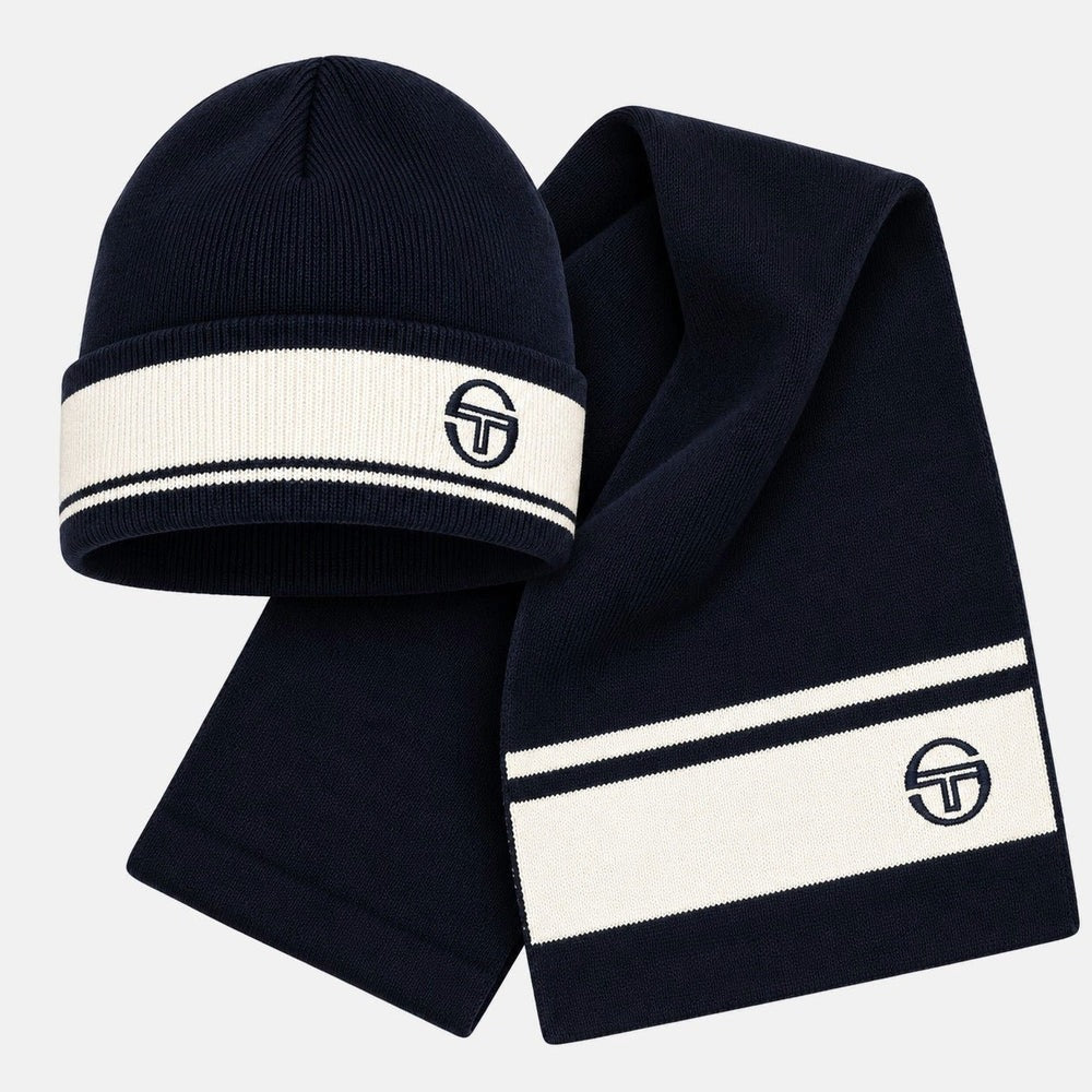 SERGIO TACCHINI ORIGINALE BEANIE JAQUARD SCARF BOX SET MARITIME BLUE/GARDENIA