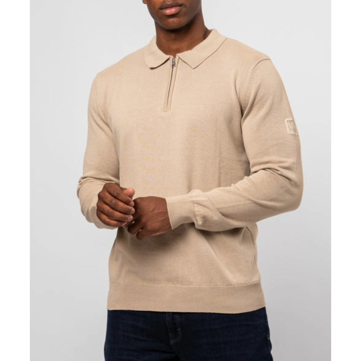 VALERE LUXE LS KNIT POLO STONE