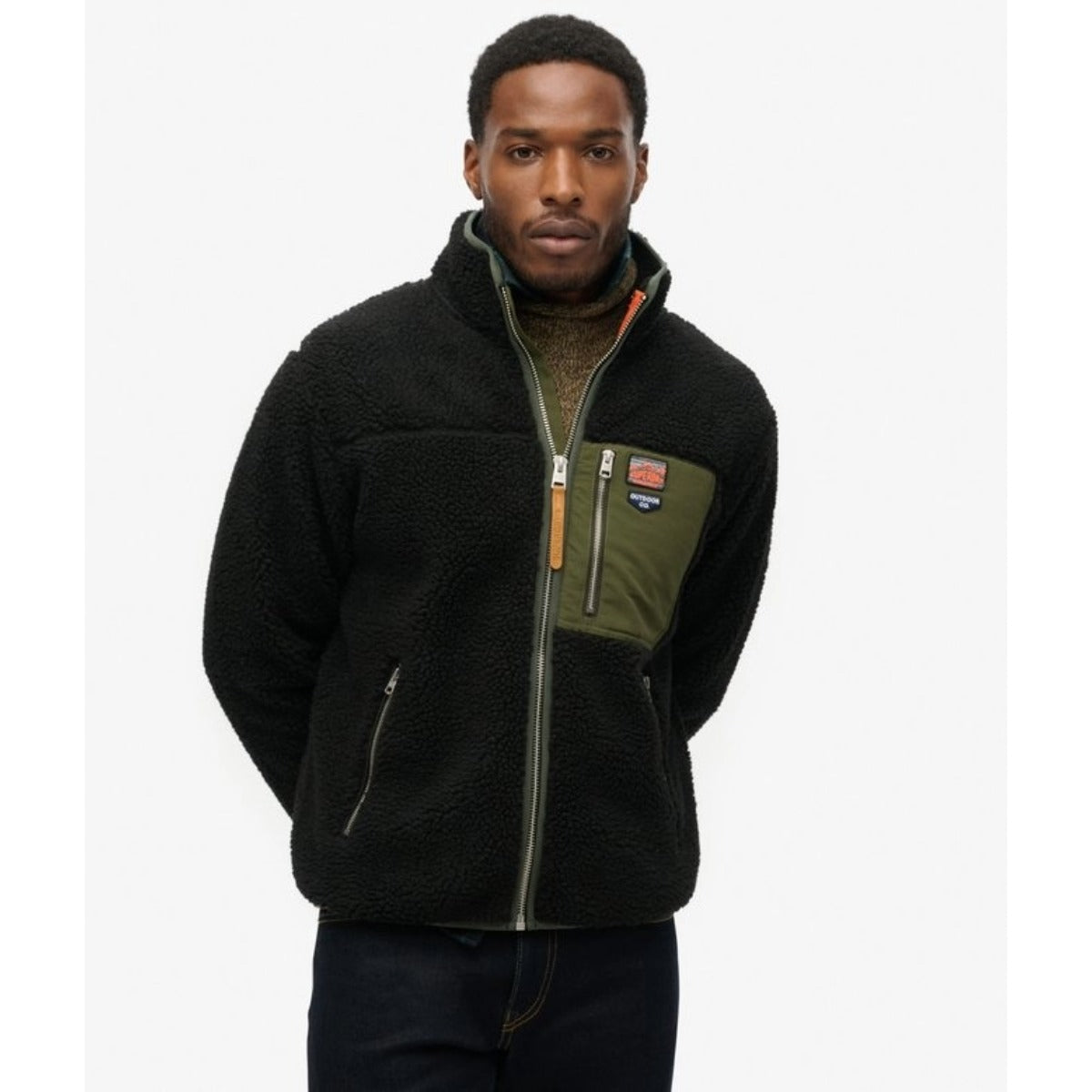 SUPERDRY VINTAGE RETRO FULL ZIP FLEECE BLACK/OLIVE GS8