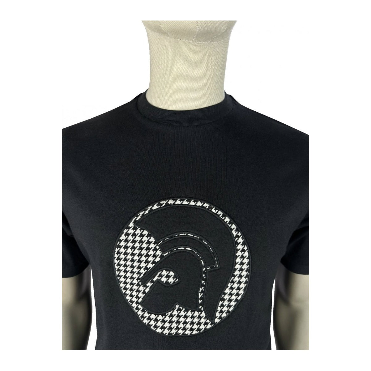 TROJAN APPLIQUE HOUNDSTOOTH JAQUARD T-SHIRT BLACK TR9138