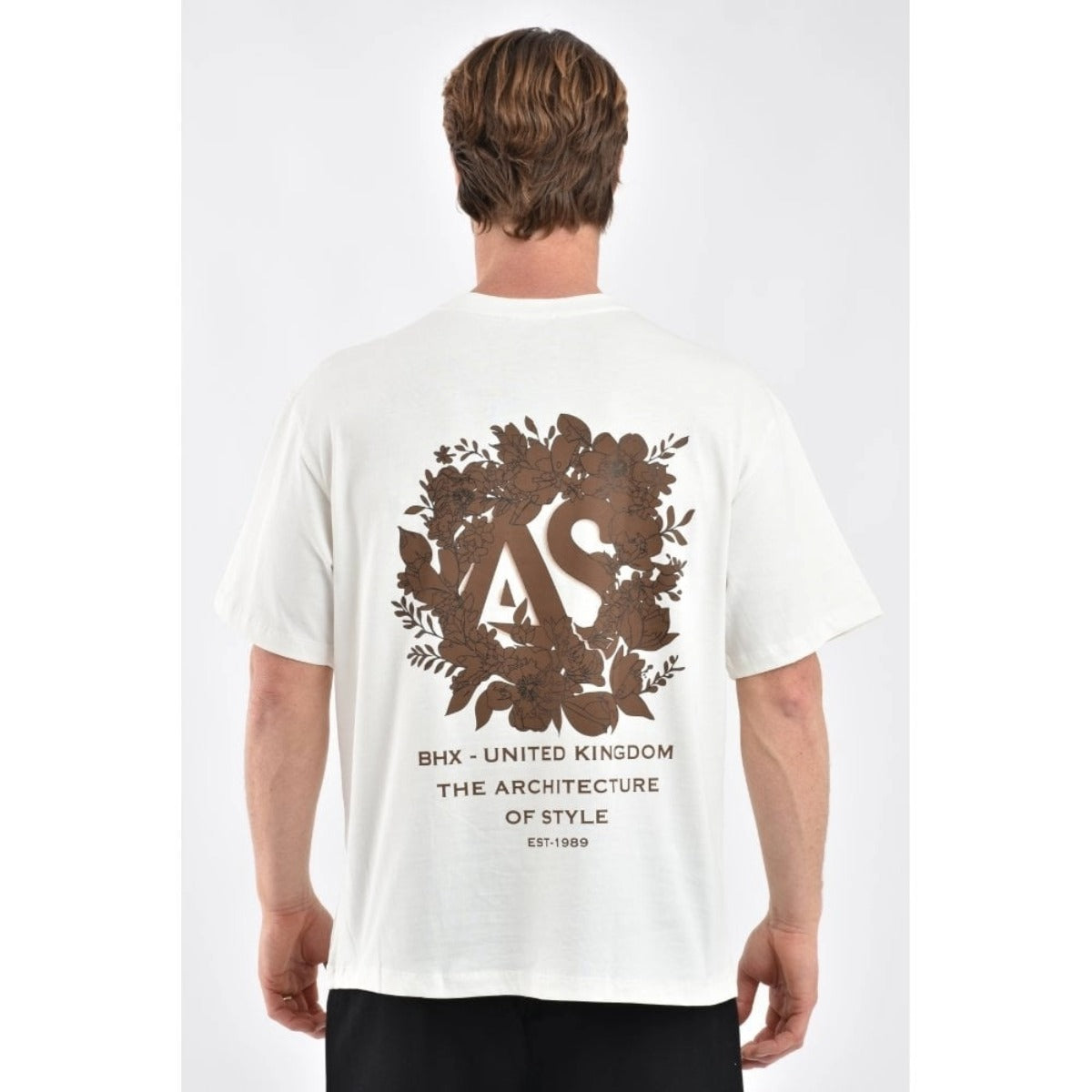 ARQ STUDIOS PIXEL ENLARGE FLORAL GRAPHIC PRINT RELAXED FIT T-SHIRT BEIGE