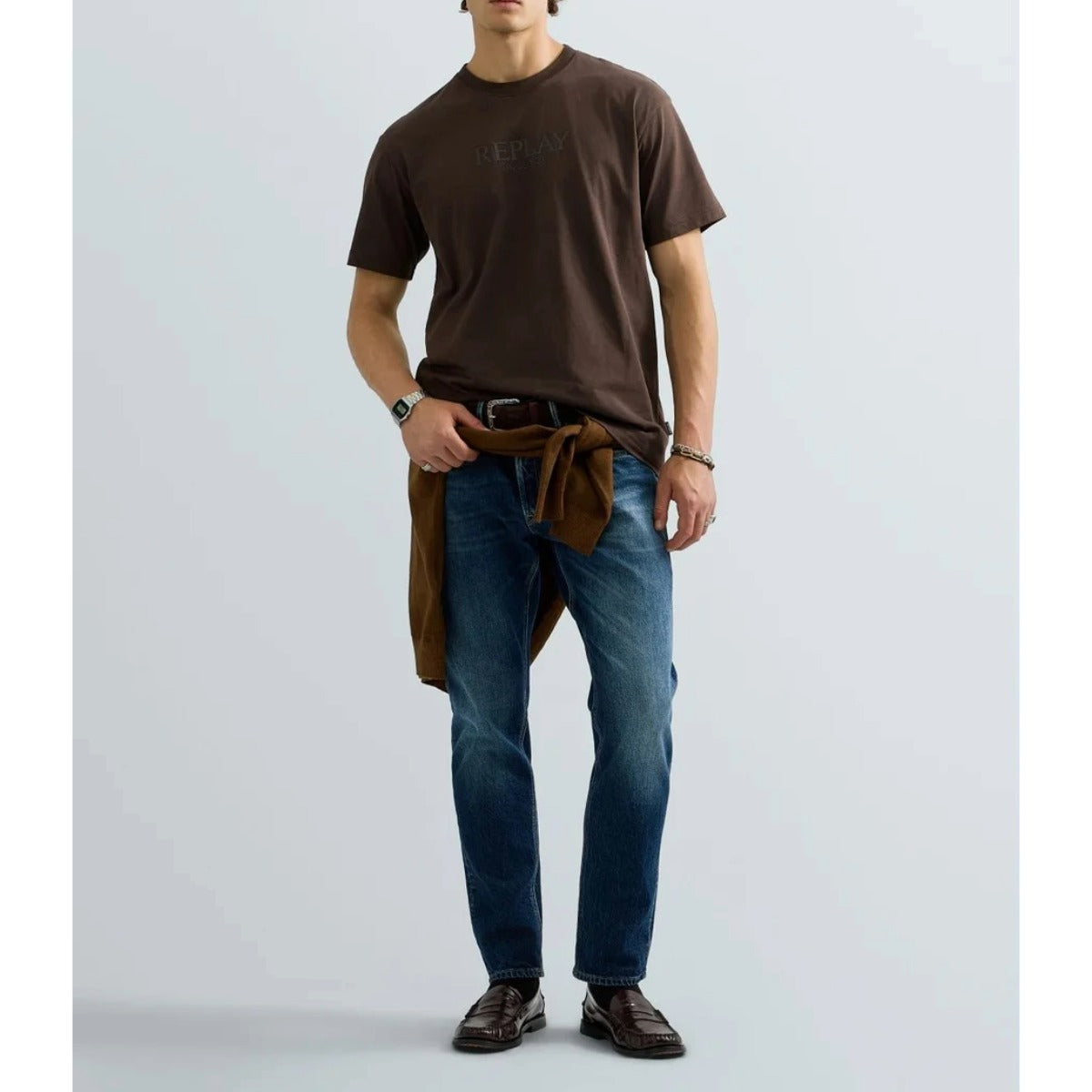 REPLAY T-SHIRT CHEST LOGO M12BE BROWN