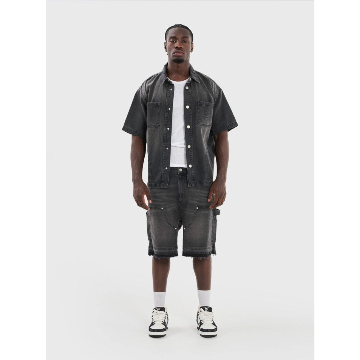 LEGENDE PARIS DENIM CARPENTER JORTS BLACK