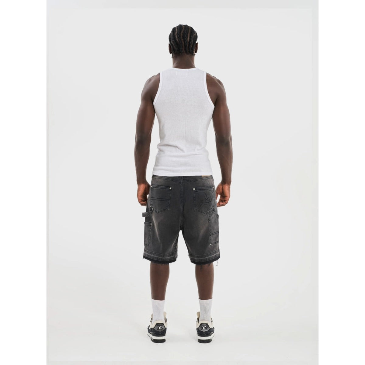 LEGENDE PARIS DENIM CARPENTER JORTS BLACK