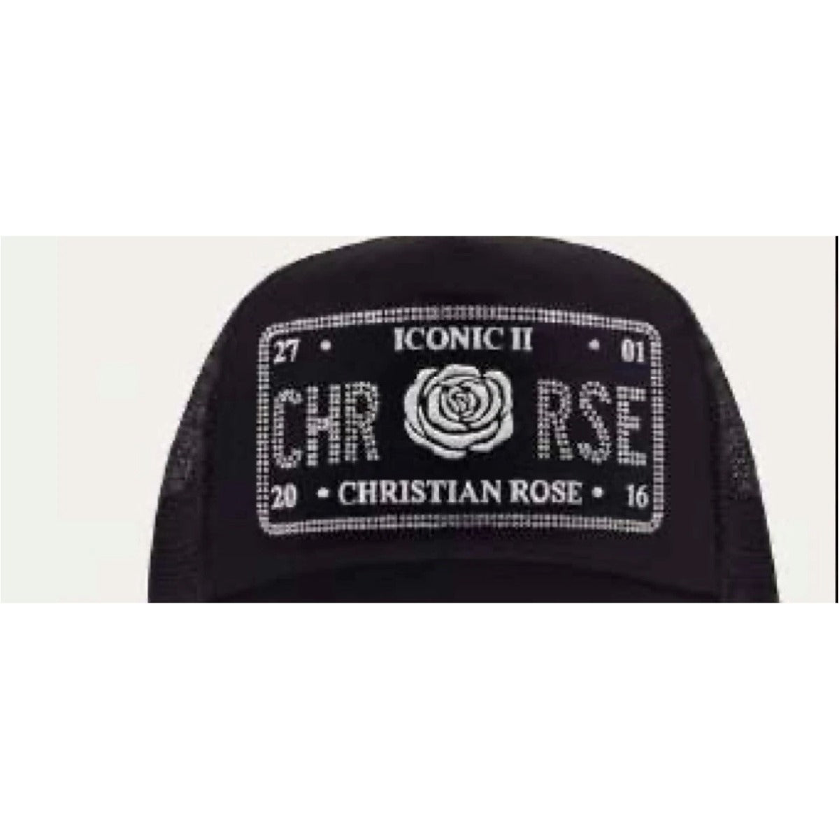 CHRISTIAN ROSE HALF RHINESTONE CAP BLACK/CRYSTAL CR049BC