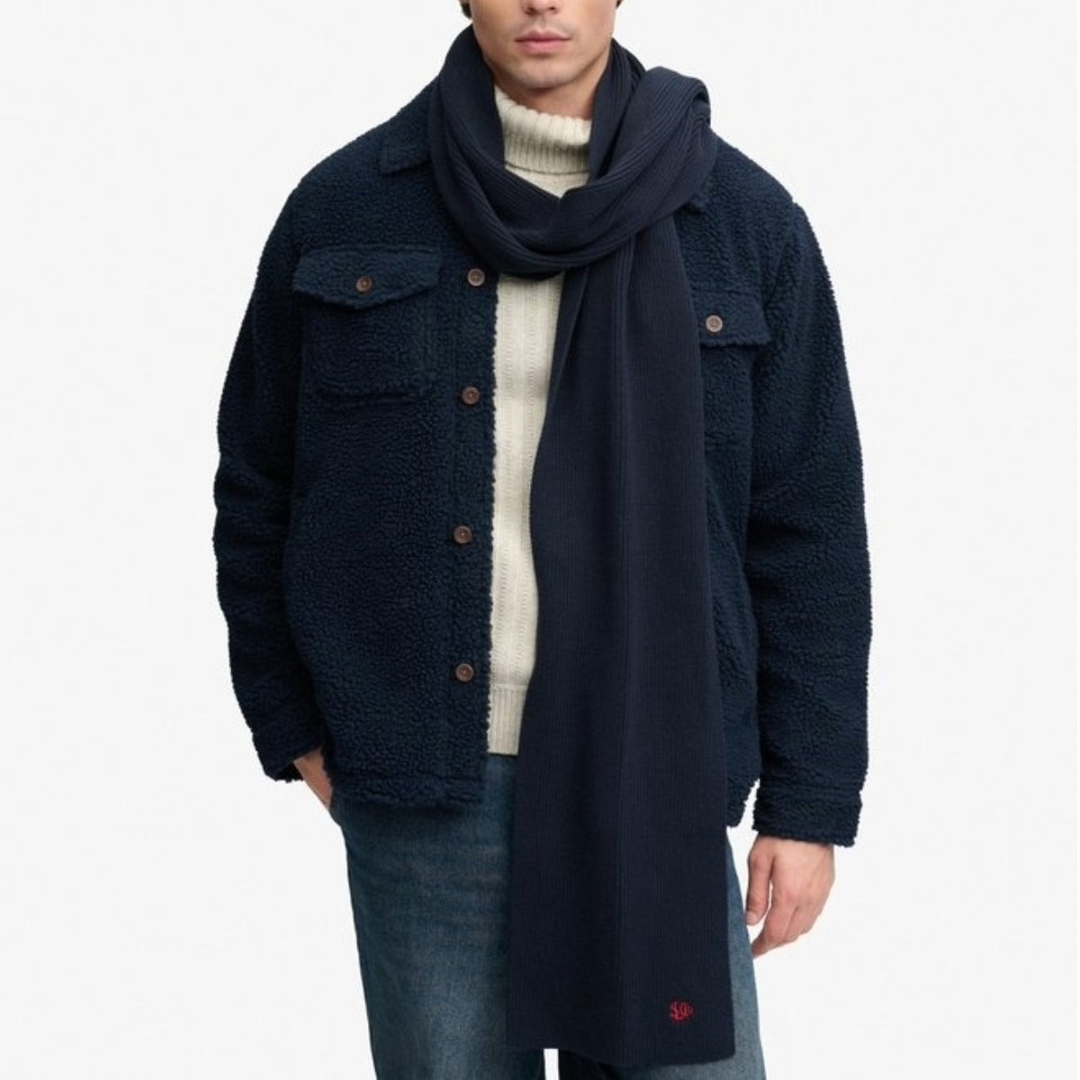SUPERDRY SD LOGO KNITTED SCARF ECLIPSE M9310565A-98T NAVY
