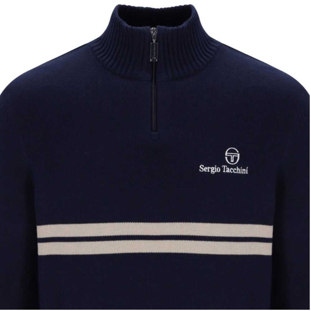 SERGIO TACCHINI NEW DALLAS 1/4 ZIP KNITTED TOP MARITIME BLUE/PEYOTE