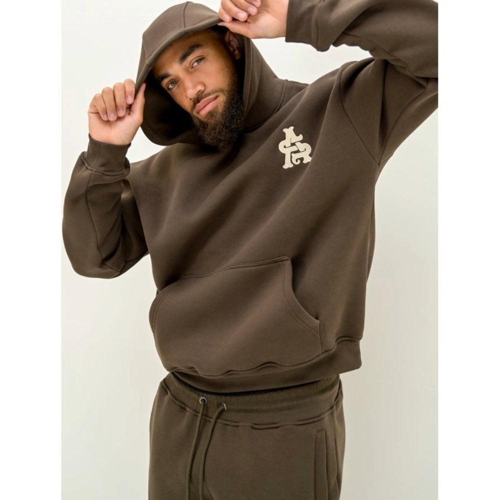 ARQ STUDIOS CORE CHEST EMB LOGO OVERHEAD HOODY BROWN