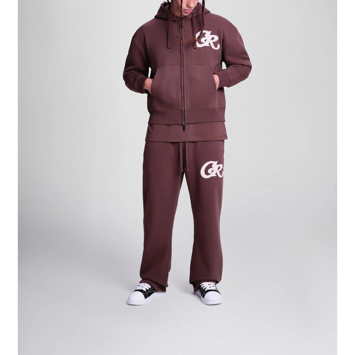 CHRISTIAN ROSE CR ZIP THRU HOODIE BROWN