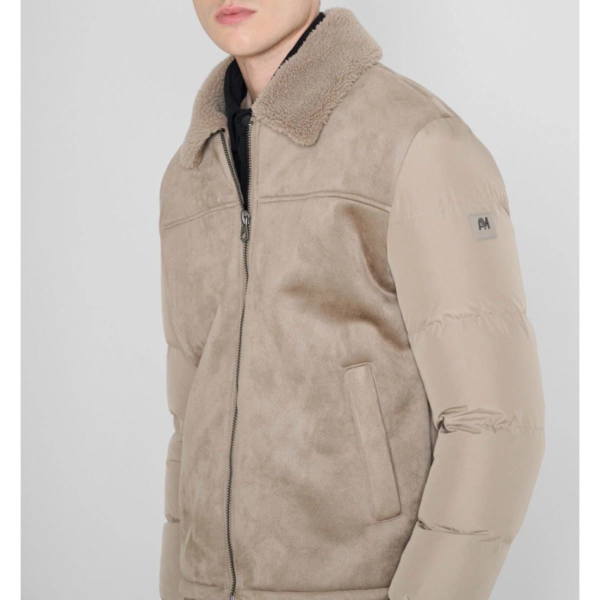 ANTONY MORATO BEIGE SUEDETTE JACKET WITH NYLON SLEEVES MMCO01025