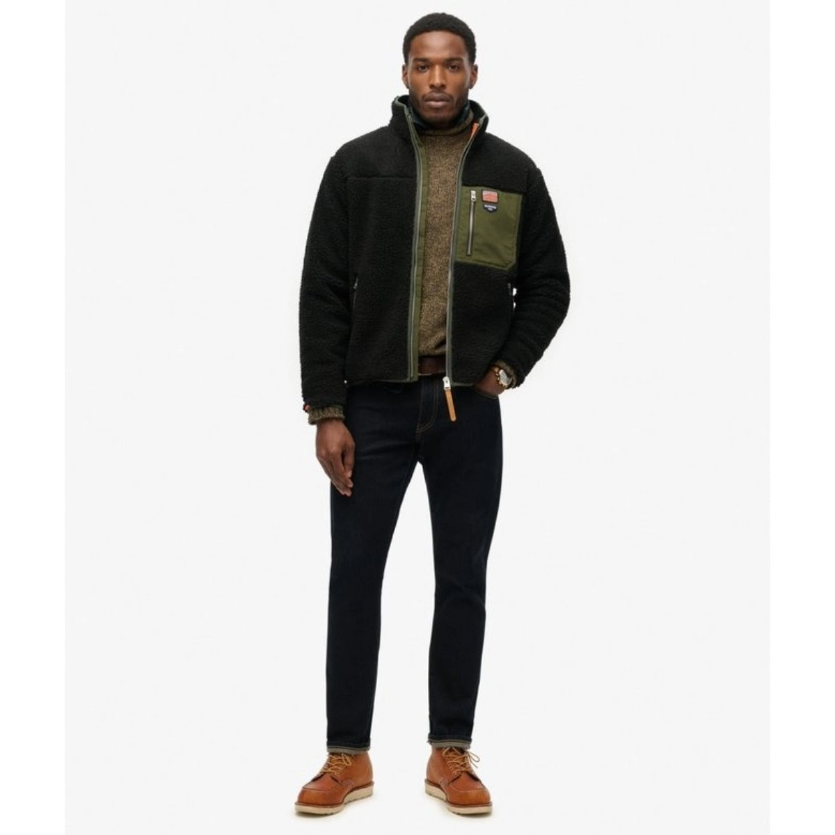 SUPERDRY VINTAGE RETRO FULL ZIP FLEECE BLACK/OLIVE GS8