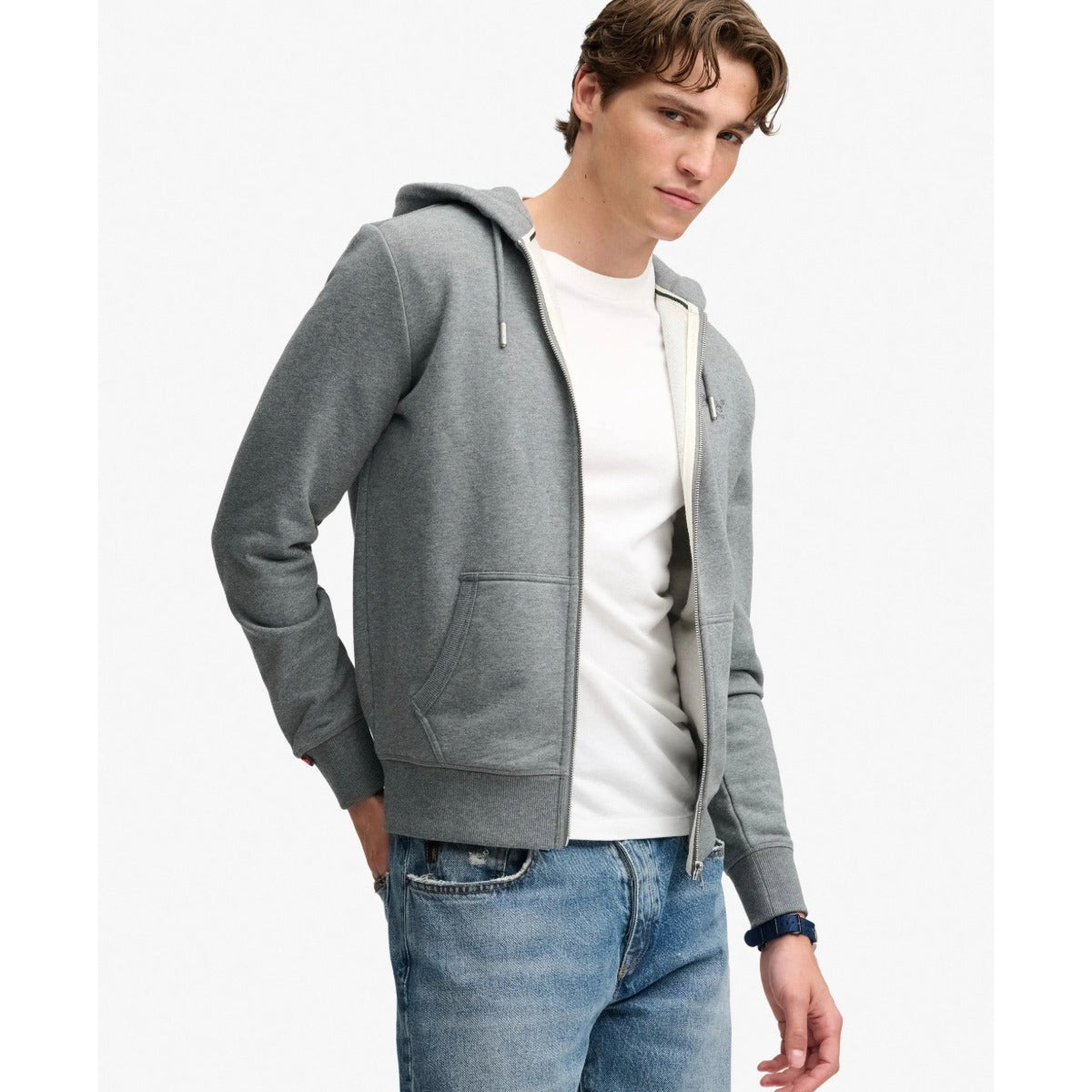 SUPERDRY ESSENTIAL LOGO ZIP HOODIE HB ANTIQUE GREY MARL L7F