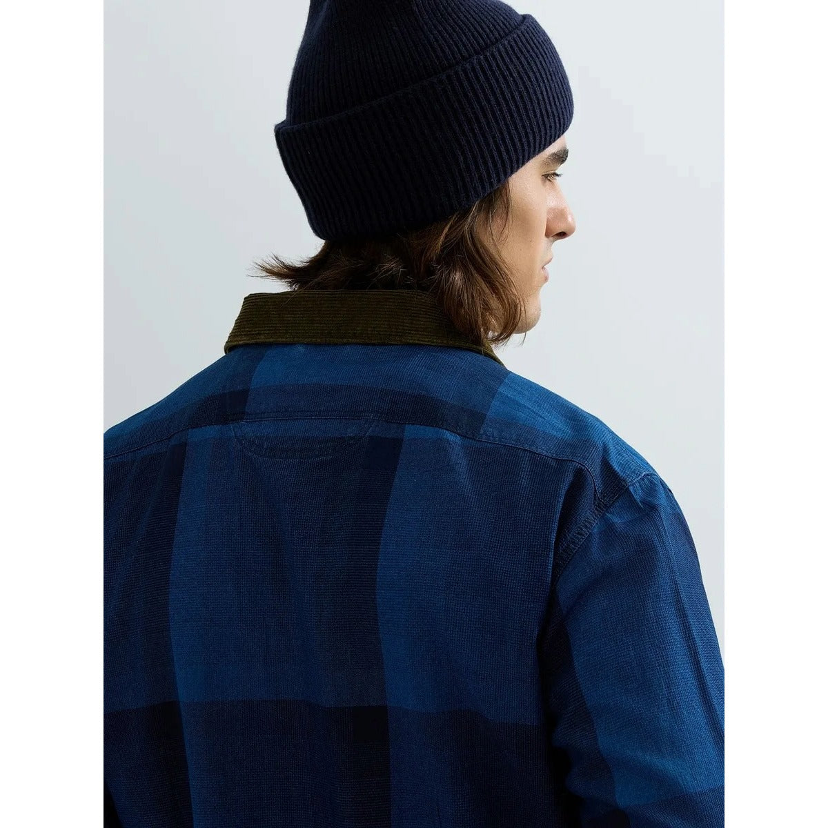 REPLAY CHECKED SHIRT WITH CORDUROY COLLAR M105U BLUE