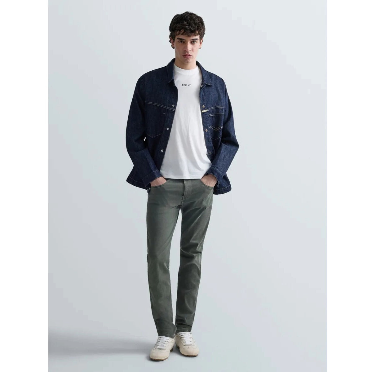 REPLAY ANBASS SLIM FIT HYPERLEX COLOR EDITION KHAKI GREEN JEANS M914E 8366197 C00G